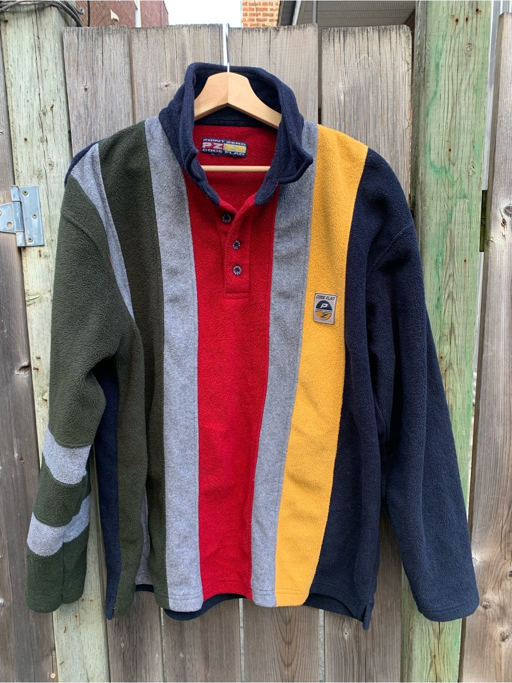 Vintage Point Zero Code Flag Colorblock Fleece Pullover Sweater - Men's L/XL